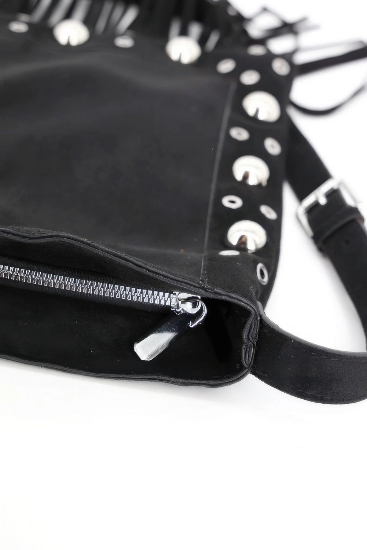 Faux Suede Fringe Crossbody Bag with Studs – image 4