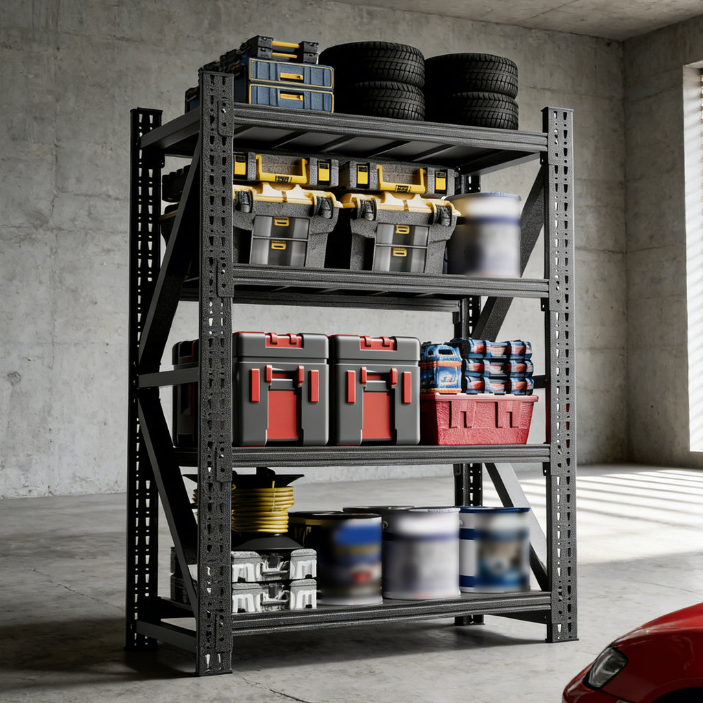 Heavy Duty Metal Adjustable Garage Shelves, 69 H X 47 W Industrial Shelving Unit 4000LBS Capacity Steel Storage Rack for Warehouse, Black