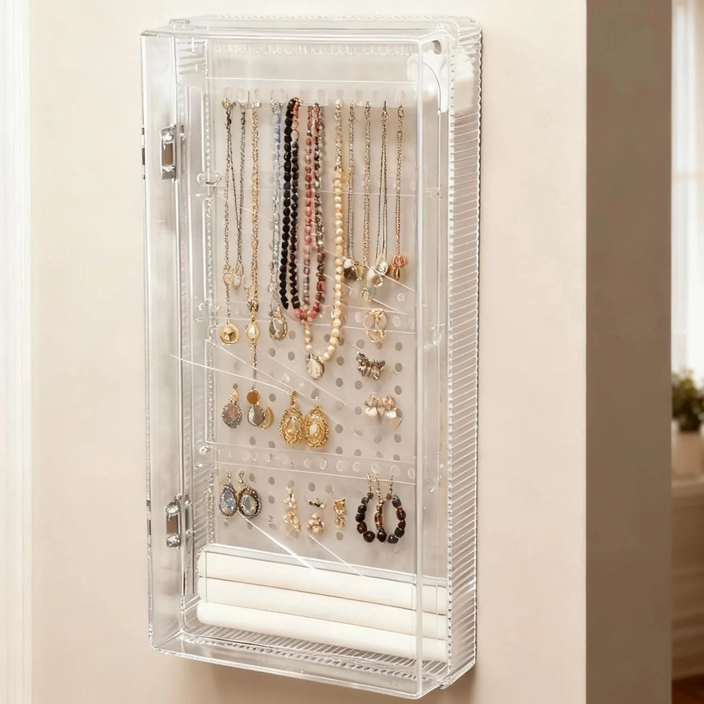 Wall Jewelry Organizer - Hanging Case with Hooks and Trays – image 5