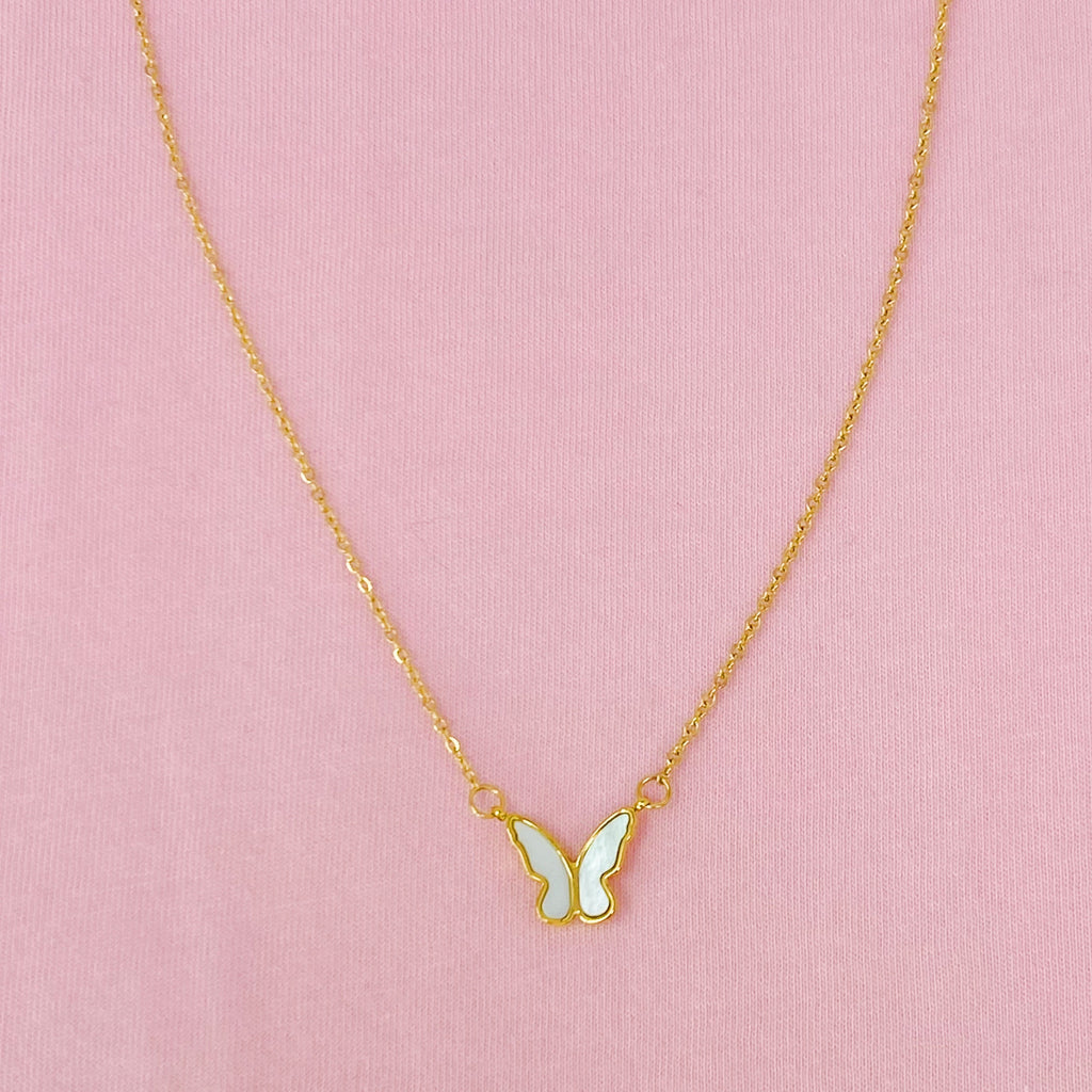 Butterfly Pendant Necklace - Shell Butterfly on Stainless Chain – image 2