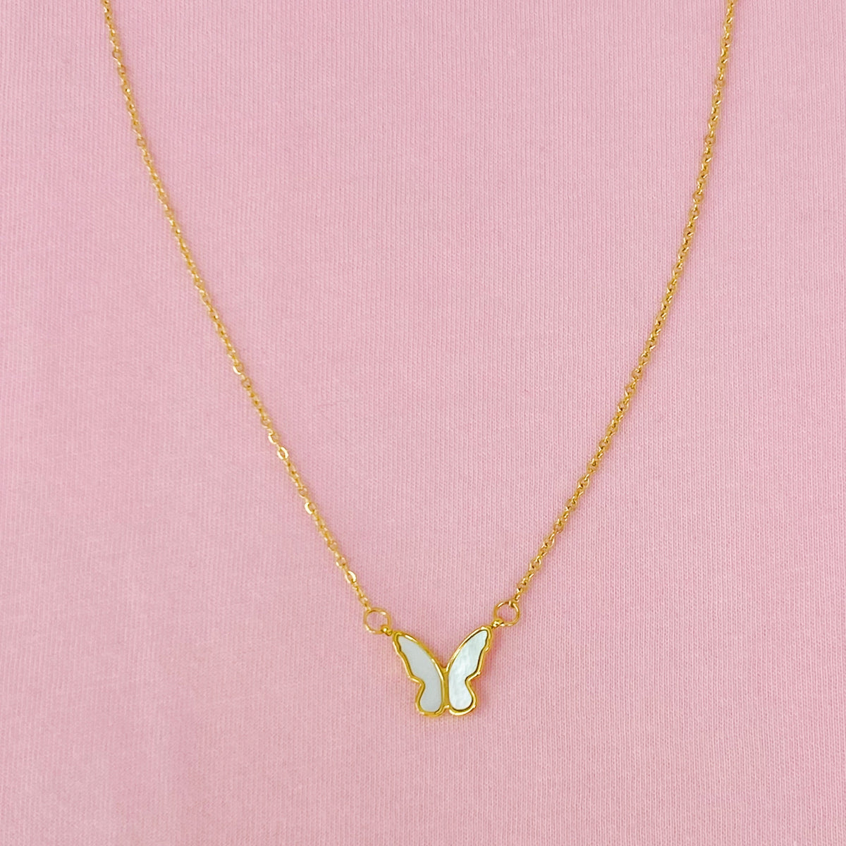 Butterfly Pendant Necklace - Shell Butterfly on Stainless Chain – image 2