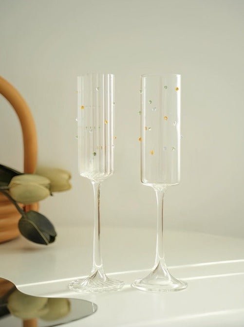 Handblown Rainbow Sprinkle Champagne Flutes, Set of 2