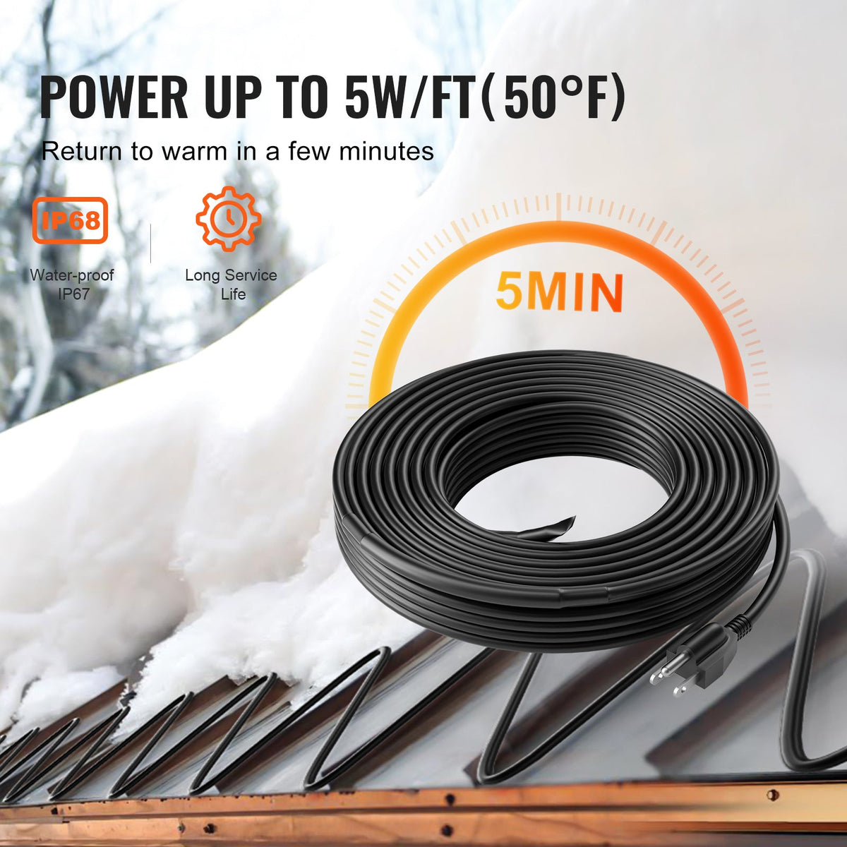 Pipe Heating Cable 30 ft Self-Regulating Heat Tape, 5W/ft