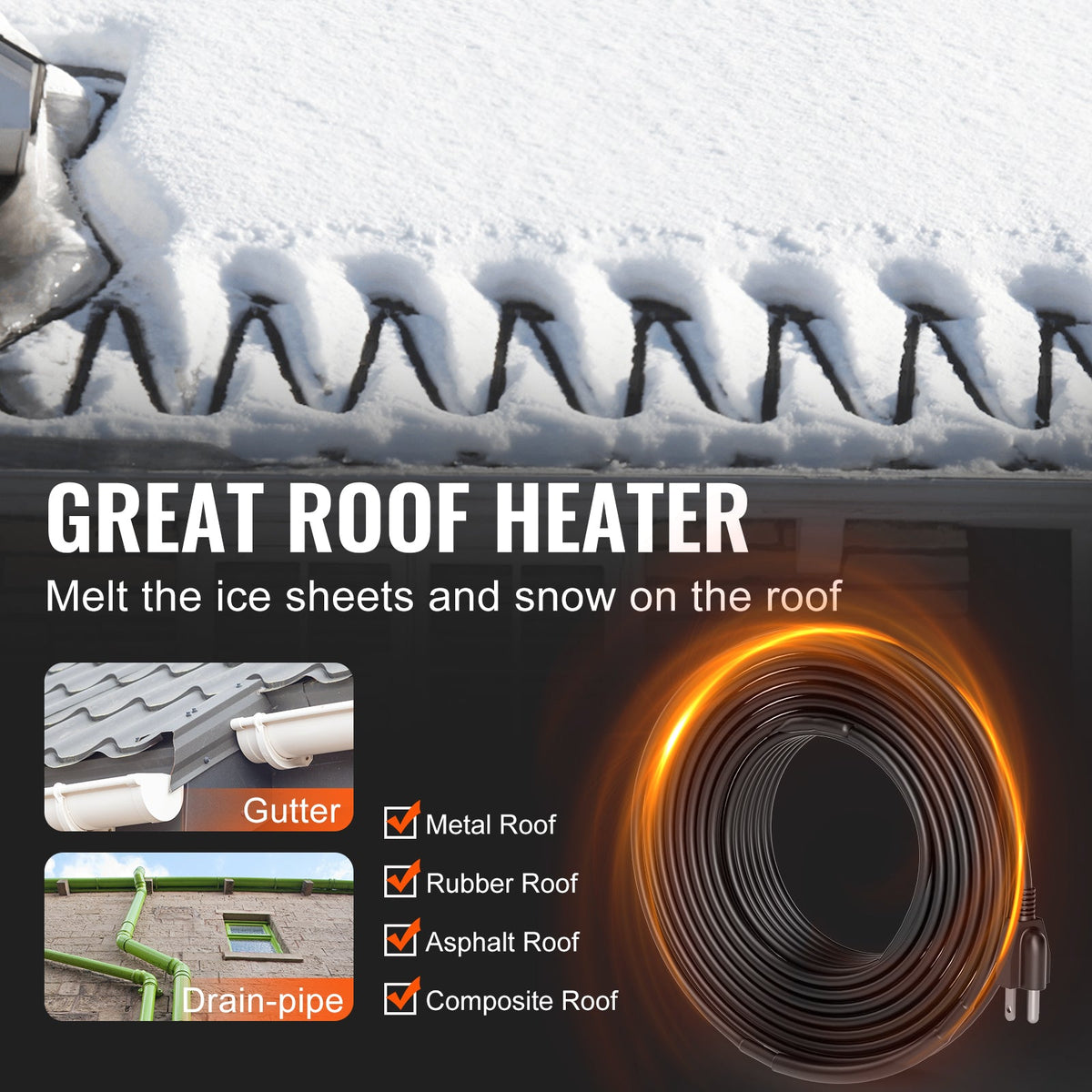 Pipe Heating Cable 30 ft Self-Regulating Heat Tape, 5W/ft